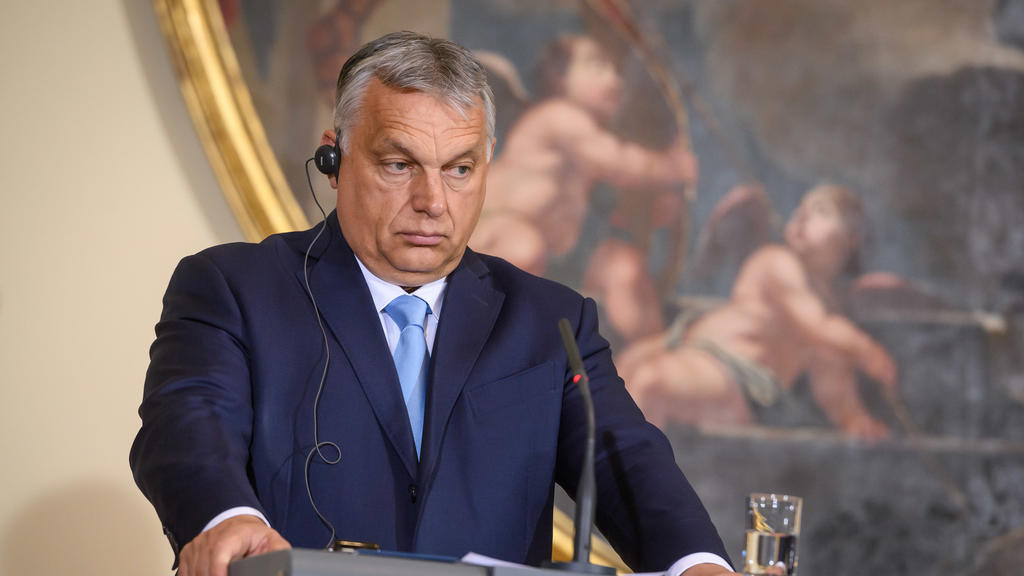 09.07.2021, Slowenien, Ljubljana: Viktor Orban, Ministerpräsident von Ungarn, während einer Pressekonferenz in der Nationalgalerie. Foto: Nebojsa Tejic/STA/dpa +++ dpa-Bildfunk +++