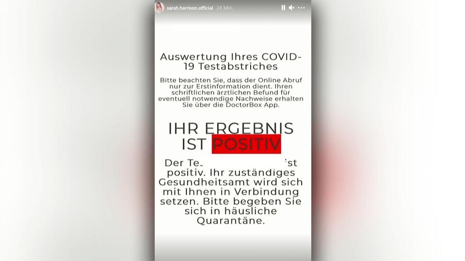 Sarah Harrisons PCR-Test ist ebenfalls Corona-positiv.