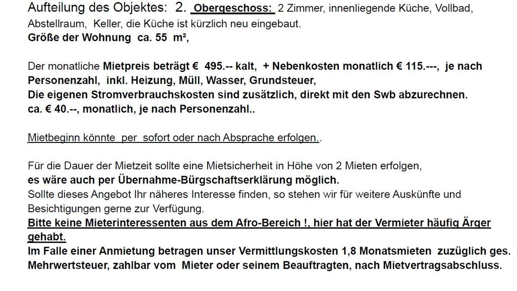 Mit so einem rassistischen Hinweis hat ein Makler in Bremen für eine Wohnung geworben.