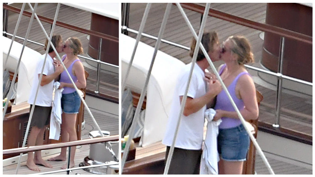 Julia Roberts und ihr Mann Daniel Moder küssen sich auf einer Jacht im Italien Urlaub.