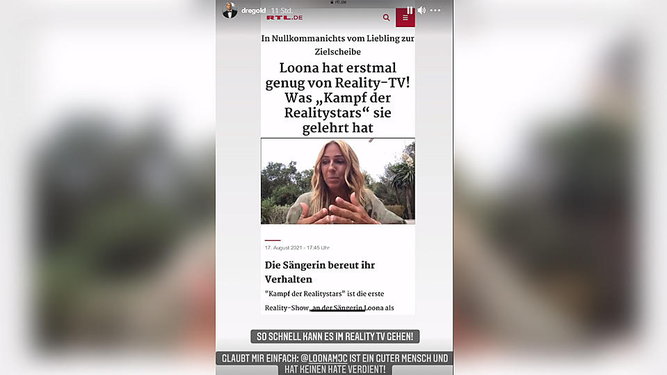 Andrej Mangold nimmt Loona nach der Hate-Welle rund um ihre Zeit bei "Kampf der Realitystars" in Schutz