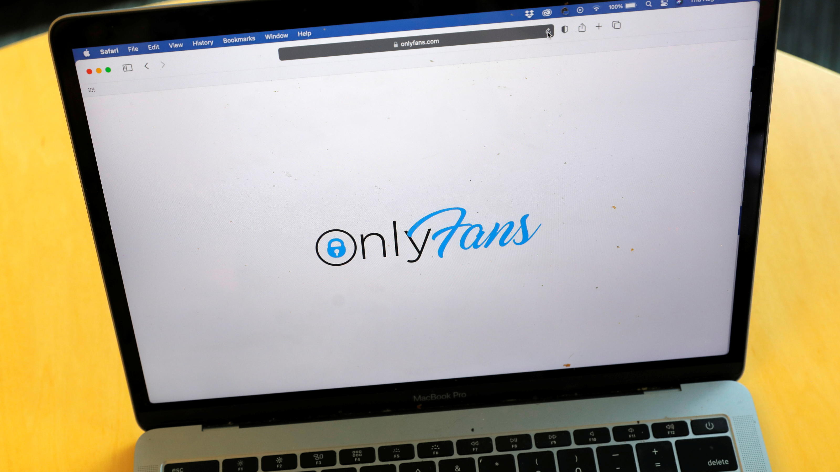 The logo for OnlyFans is seen on a device in this photo illustration in Manhattan, New York City, U.S., August 19, 2021. REUTERS/Andrew Kelly