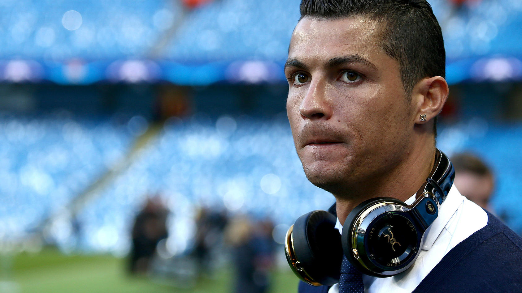 Mandatory Credit: Photo by Javier Garcia/BPI/Shutterstock 5661890j Cristiano Ronaldo of Real Madrid looks on before the UEFA Champions League Semi Final First Leg match between Manchester City and Real Madrid played at The Etihad Stadium, Manchester 