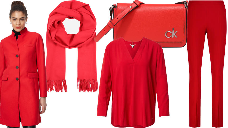 Kleidung in der Pantone-Farbe "Illuminating Red"