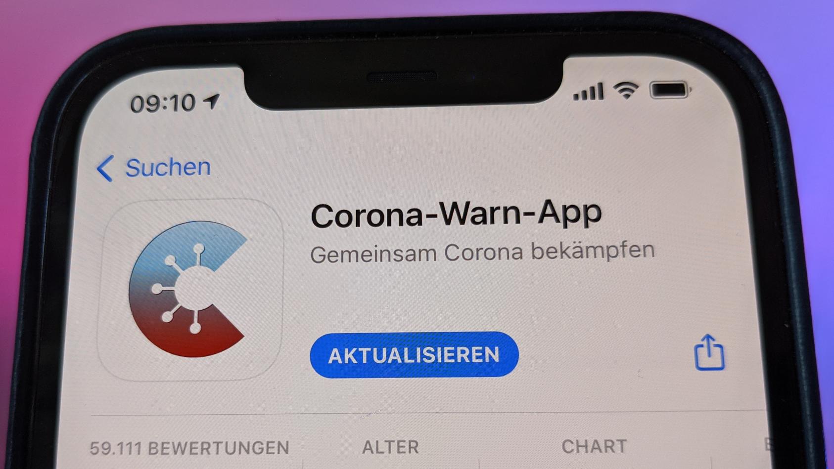 Die offizielle Corona-Warn-App des Bundes in App Store von Apple.