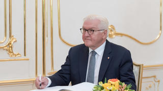 September 2, 2021, Bratislava, Slovakia: President of Germany Frank-Walter Steinmeier signs a visiting book during a meeting with president of Slovakia Zuzana Caputova in Bratislava. Bratislava Slovakia - ZUMAs197 20210902_zaa_s197_095 Copyright: xTomasxTkacikx 