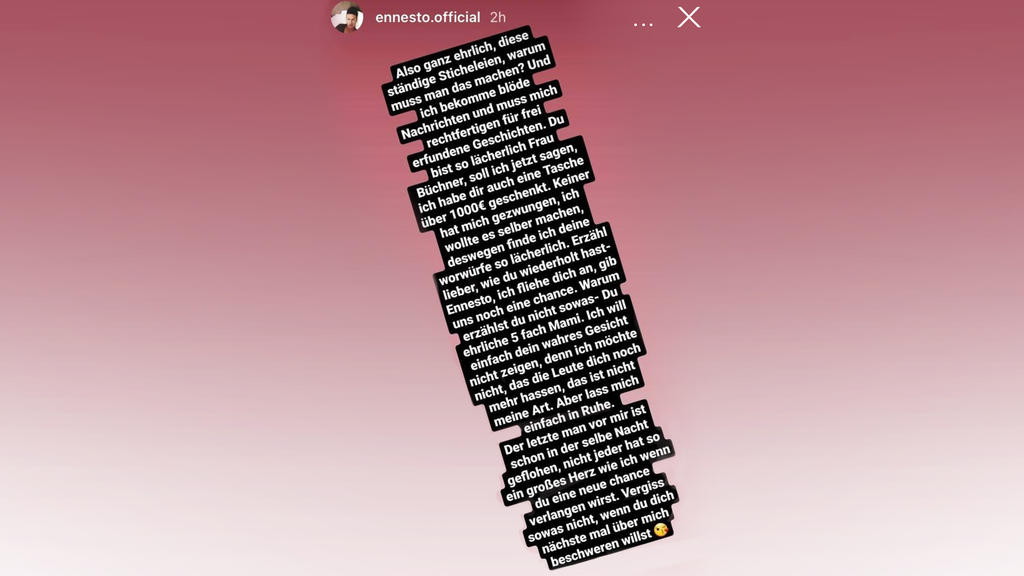 Ennestos Ansage auf Instagram.