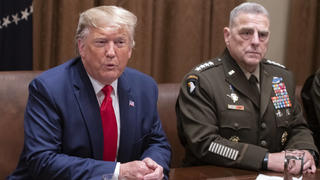 United States President Donald J. Trump makes remarks as he participates in a briefing with senior military leaders in the Cabinet Room of the White House in Washington, DC on Monday, October 7, 2019. At right is United States Army General Mark A. Milley, Chairman of the Joint Chiefs of Staff. PUBLICATIONxINxGERxSUIxAUTxHUNxONLY WAX20191007212 RONxSACHS