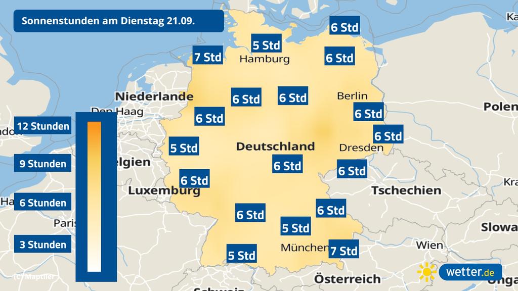 Wettervorhersage der Sonnenstunden für Deutschland