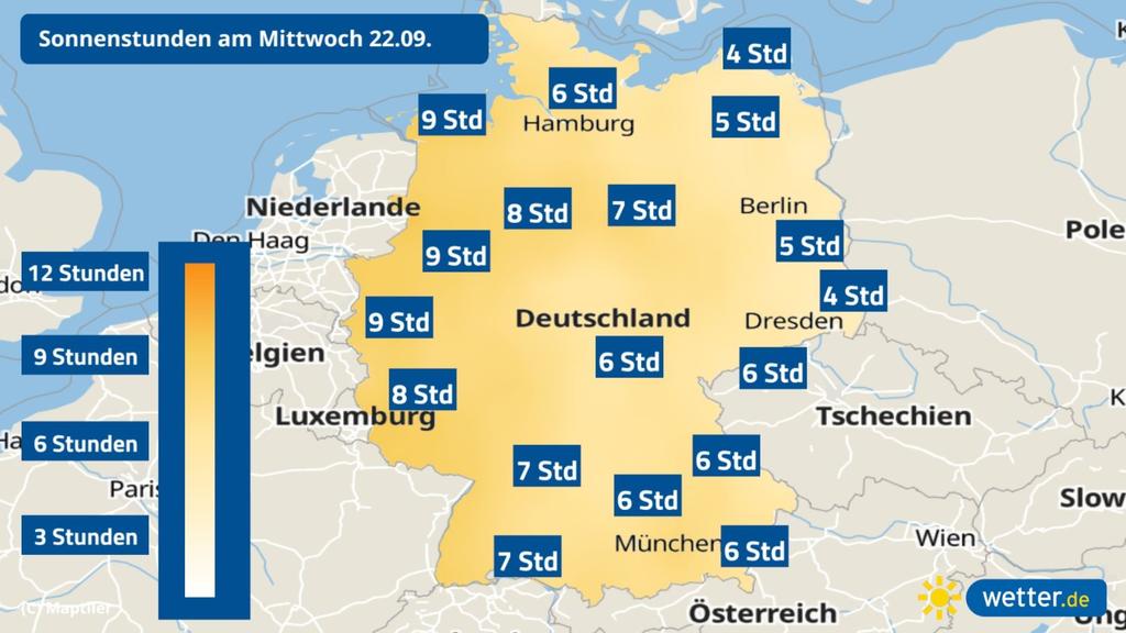 Prognose: Sonnenstunden am Mittwoch, 22.09.2021