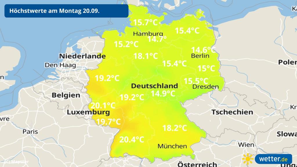 Prognose: Höchstwerte für Montag, 20.09.2021