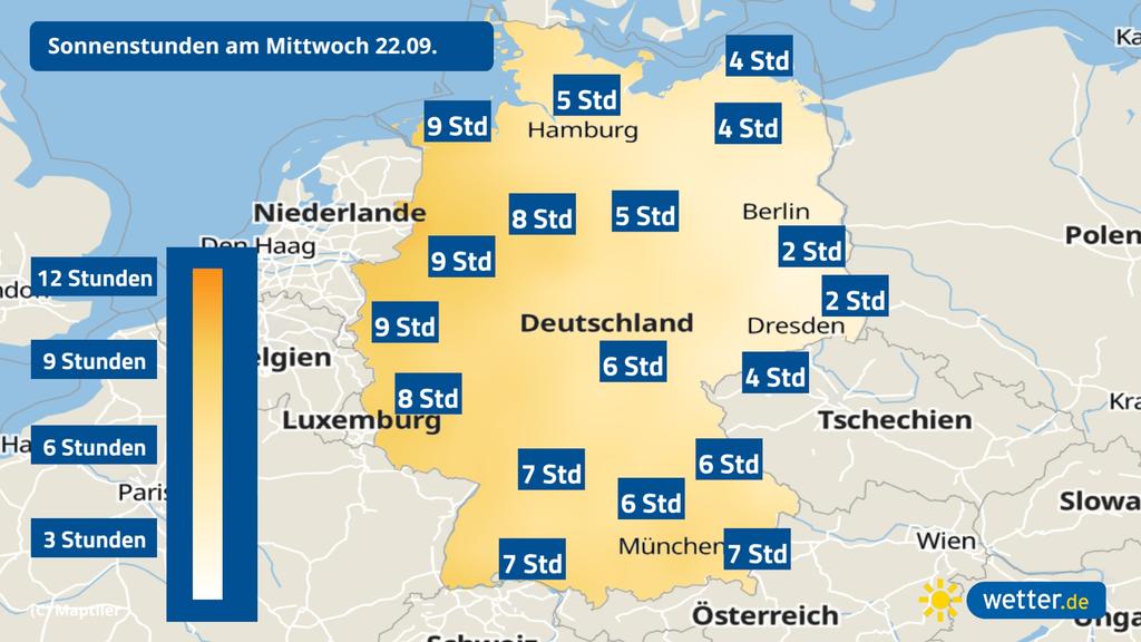 Sonnenscheindauer am Mittwoch