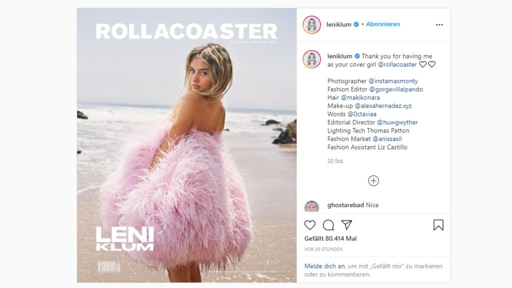 Leni Klum auf dem Cover des "Rollacoaster" Magazins.