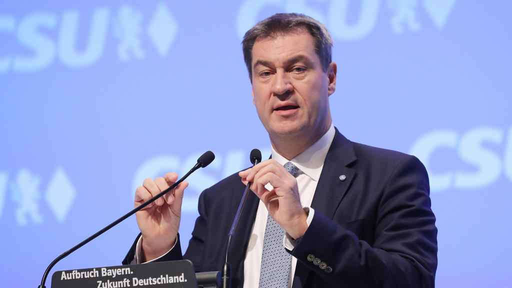 CSU Parteitag 2019 in der Münchner Olympiahalle Dr. Markus Söder Soeder Ministerpräsident des Freistaates Bayern, München Bayern Deutschland Olympiahalle *** CSU Party Congress 2019 in the Munich Olympic Hall Dr Markus Söder Soeder Minister Presiden