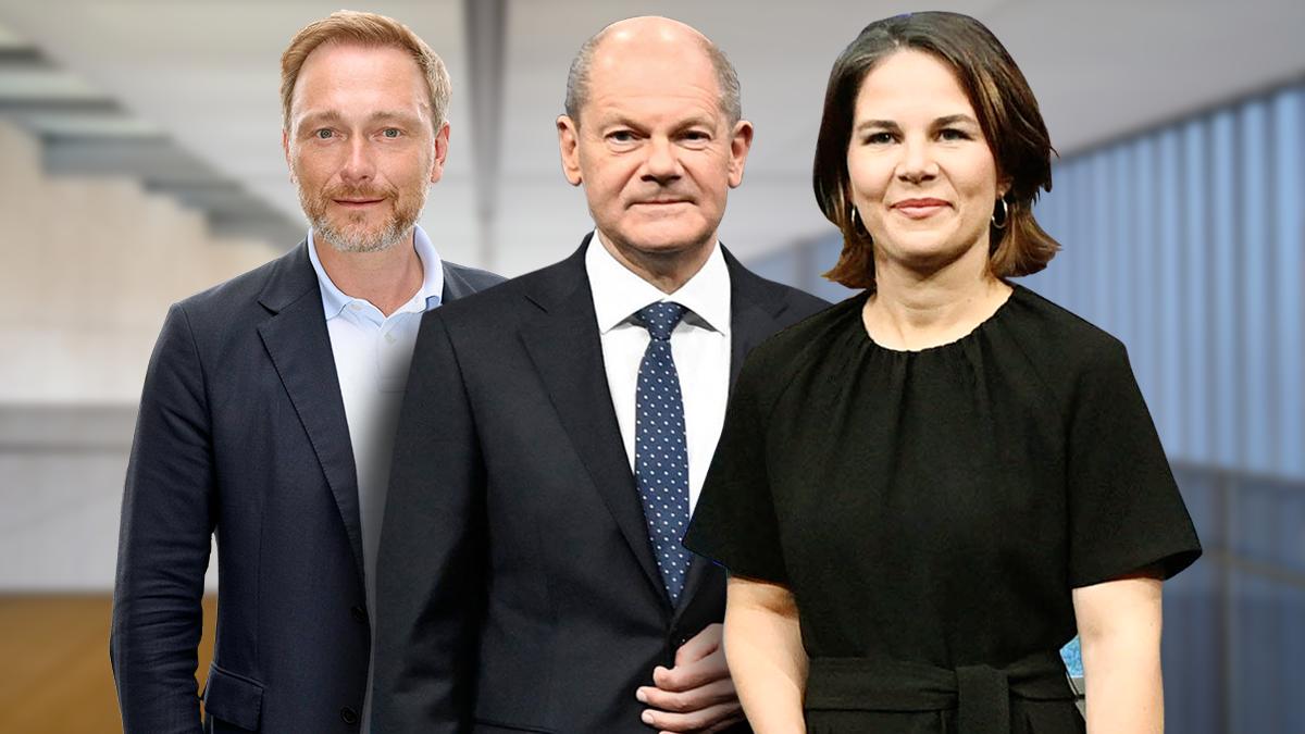 Christian Lindner (l-r, FDP), Annalena Baerbock (Grüne) und Olaf Scholz (SPD).