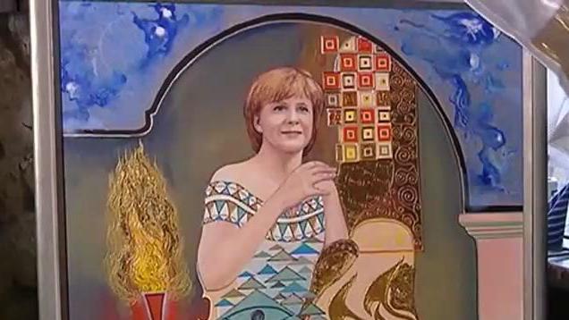 Das Portrait von Angela Merkel hat Alexis Vaiou selbst gemalt.
