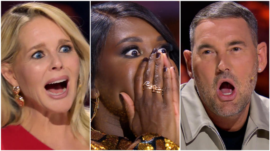Blicke sagen mehr als tausend Worte: Als Supertalent-Kandidat Brent Ray Fraser sich auszieht, sitzt der Schock in der Jury tief.