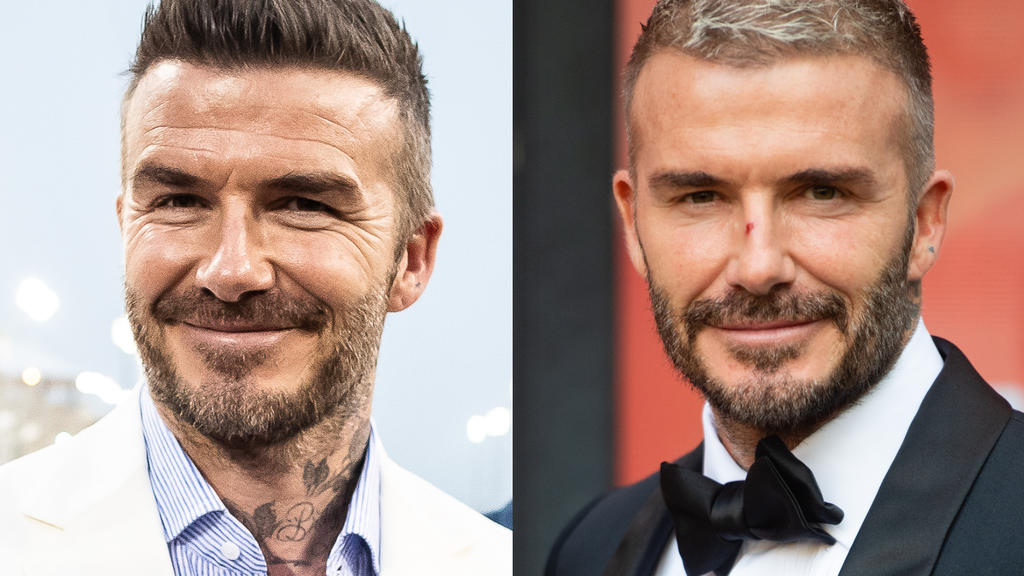 David Beckham mit Fältchen im Jahr 2019 vs. David Beckham bei einem Event 2021.