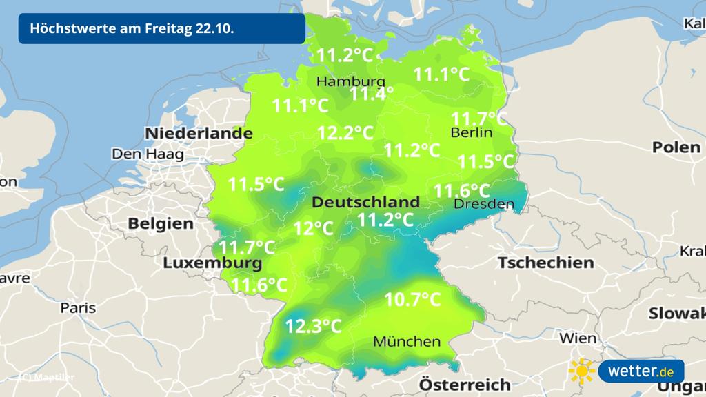 Die Höchsttemperaturen am Freitag liegen rund 10 Grad tiefer als am Mittwoch.