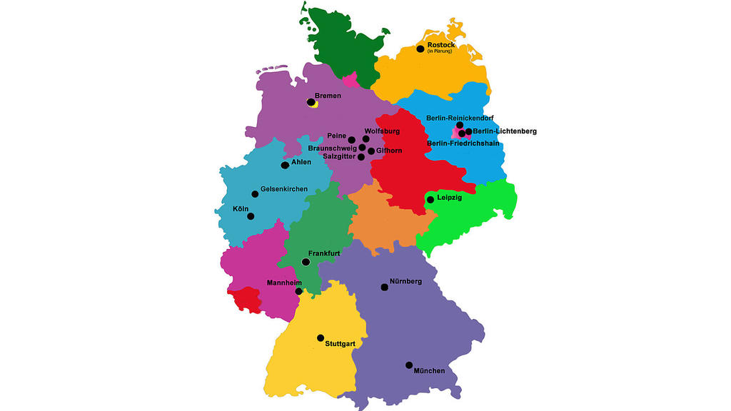 Deutschlandkarte mit den Standorten der RTL-Kinderhäuser 2021