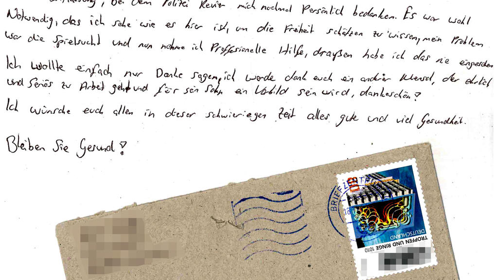 HANDOUT - 25.11.2021, Nordrhein-Westfalen, Bochum: Dieser Brief eines Häftlings hat das Bochumer Polizeipräsidium erreicht. Darin bedankt er sich für seine Festnahme. (zu dpa: Brief aus dem Knast: «Häftling bedankt sich bei der Polizei») Foto: Polize