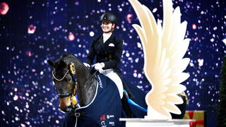 Equestrian - The Sweden International Horse Show - Friends Arena, Stockholm, Sweden - November 27, 2021 Germany's Jessica Von Bredow-Werndl celebrates while riding Tsf Dalera BB after winning the FEI Grand Prix dressage event  Jessica Gow/TT News Agency via REUTERS     ATTENTION EDITORS - THIS IMAGE WAS PROVIDED BY A THIRD PARTY. SWEDEN OUT. NO COMMERCIAL OR EDITORIAL SALES IN SWEDEN.