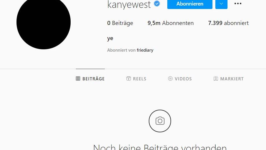 Auf Kanye Wests Instagram-Profil herrscht nur noch gähnende Leere.