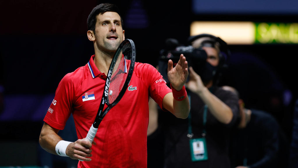 December 1, 2021, MADRID, MADRID, SPAIN: Novak Djokovic of Serbia celebrates the victory during the Davis Cup Finals 2021, Quarter Final, tennis match played between Serbia and Kazakhstan at Madrid Arena pabilion on December 01, 2021, in Madrid, Spa