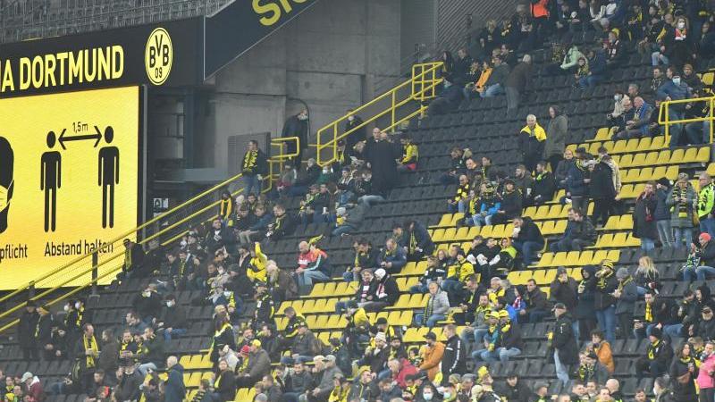 Fußballfans sitzen im im Stadion. Foto: Bernd Thissen/dpa