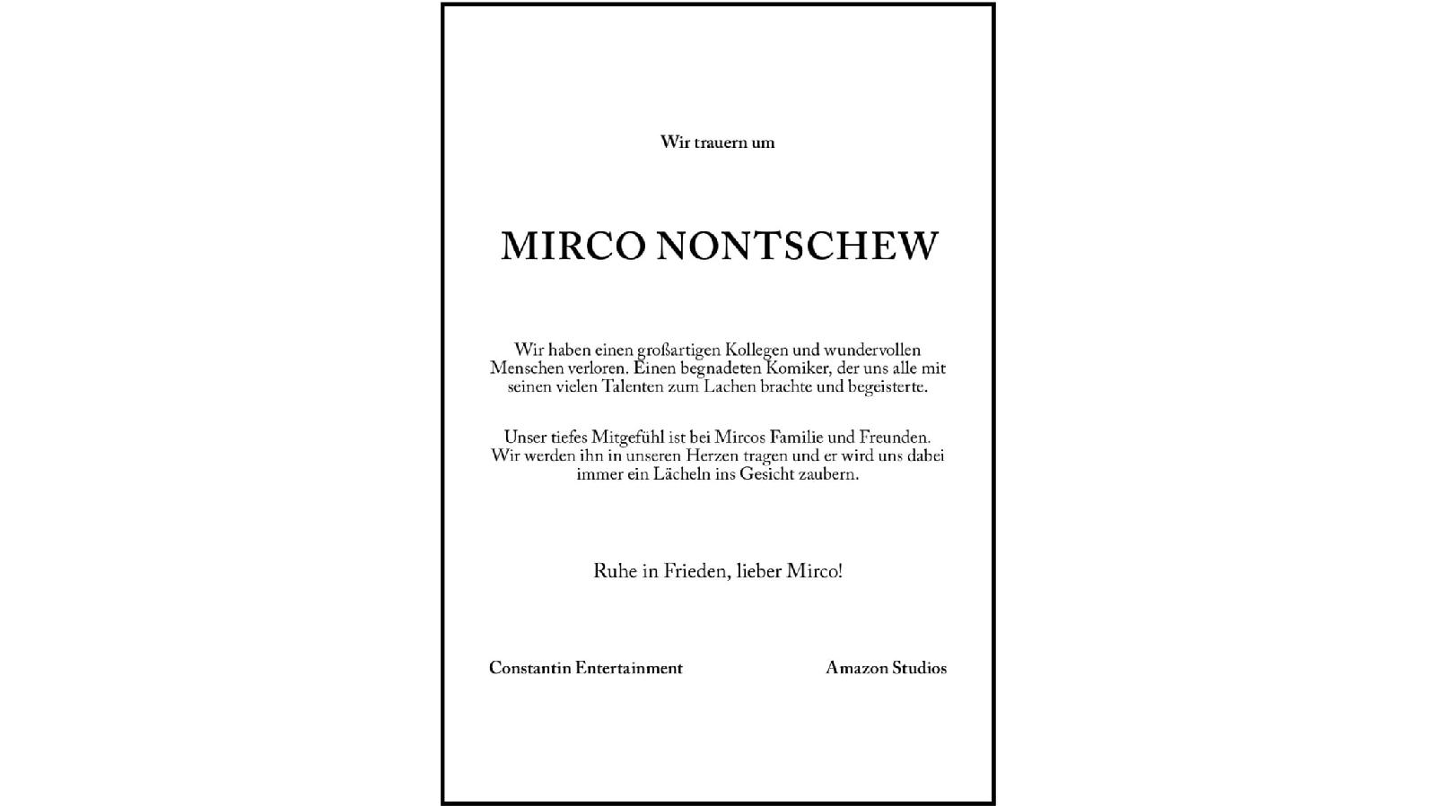 Todesanzeige für Mirco Nontschew