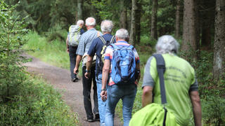 Wanderer gehen über den Rennsteig bei der Eröffnung des 29. Thüringer Wandertages. Mehrere hundert Wanderfreunde gingen auf zehn verschiedenen Wanderrouten durch den Thüringer Wald.