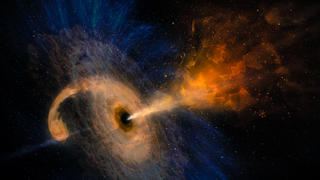 Schwarzes Loch zieht Materie von Begleitstern ab.