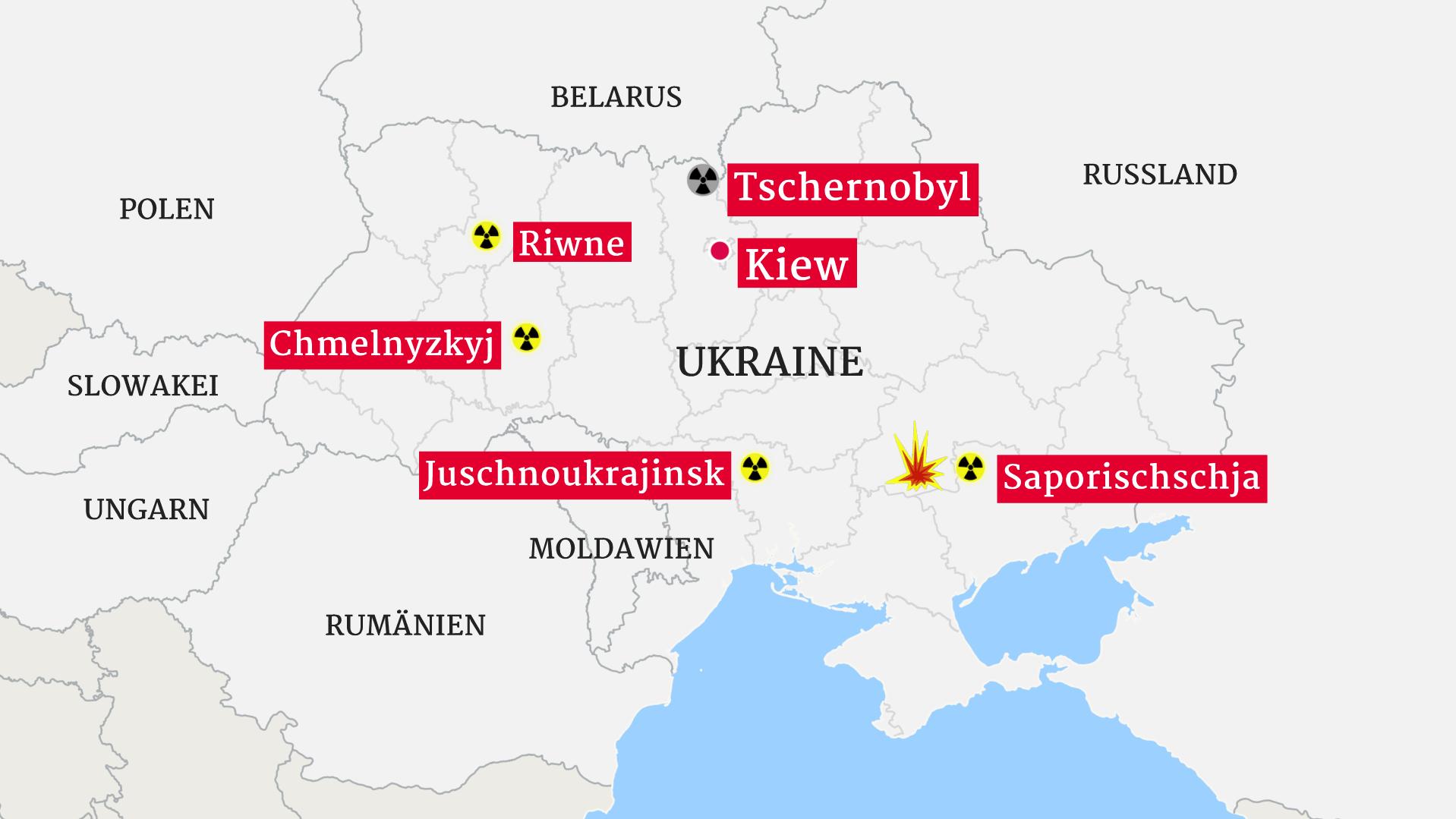 Karte mit Atomkraftwerken in der Ukraine