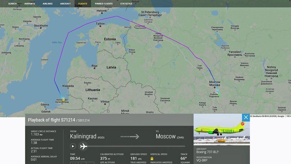 Flüge von Moskau nach Kaliningrad müssen einen Umweg über die Ostsee nehmen
