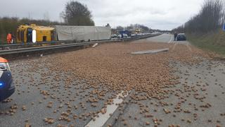 Hunderte Kartoffeln liegen auf der A20 bei Lübeck.