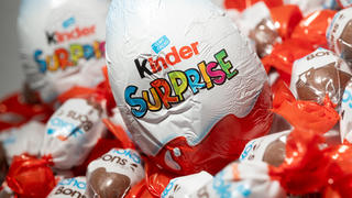 This photograph shows Kinder Surprise and Kinder Shokobons as a warning on Salmonella bacteria has been issued and products called back, taken in a studio in Clamart, on the outskirt of Paris, France on April 5, 2022. Photo by Daniel Derajinski/ABACA