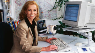 Katja Burkard am 14. April 1997 in der "Punkt 12"-Redaktion