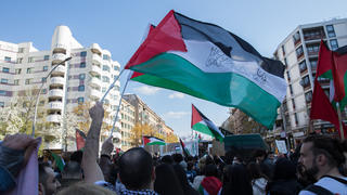 April 23, 2022, Berlin, Germany: Demonstrations in support of Palestinians in the ongoing Israel-Palestinian Conflict have been held across the globe in recent days. Also in Berlin, a large protest was organized on April 23, 2022. Many of the participants came with Palestinian flags wearing traditional kaffiyeh scarves. Several protesters shouted from the river to the sea, Palestine will be free. (Credit Image: Â© Michael Kuenne/PRESSCOV via ZUMA Press Wire