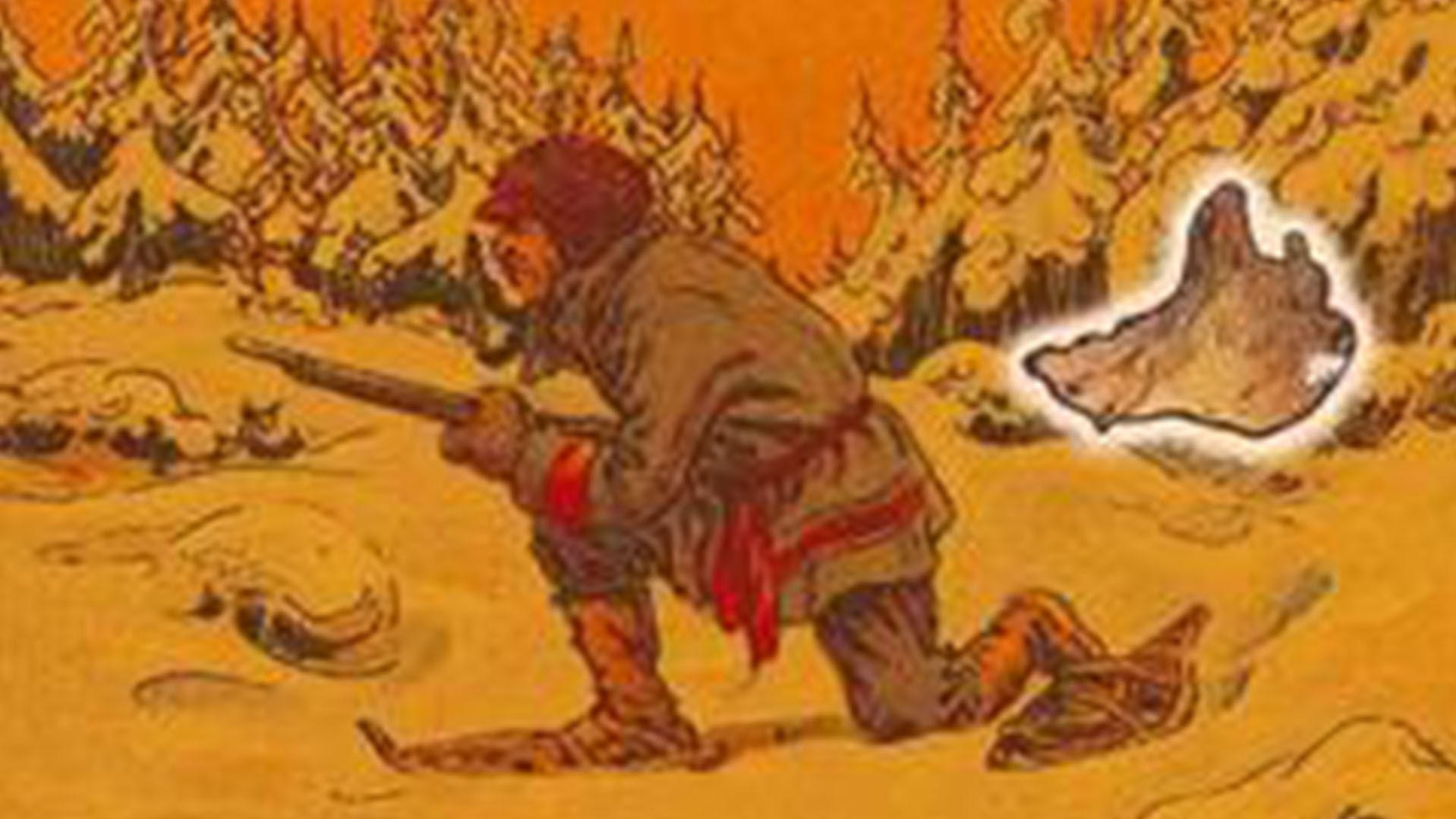 Zeichnung von Jäger und Bär