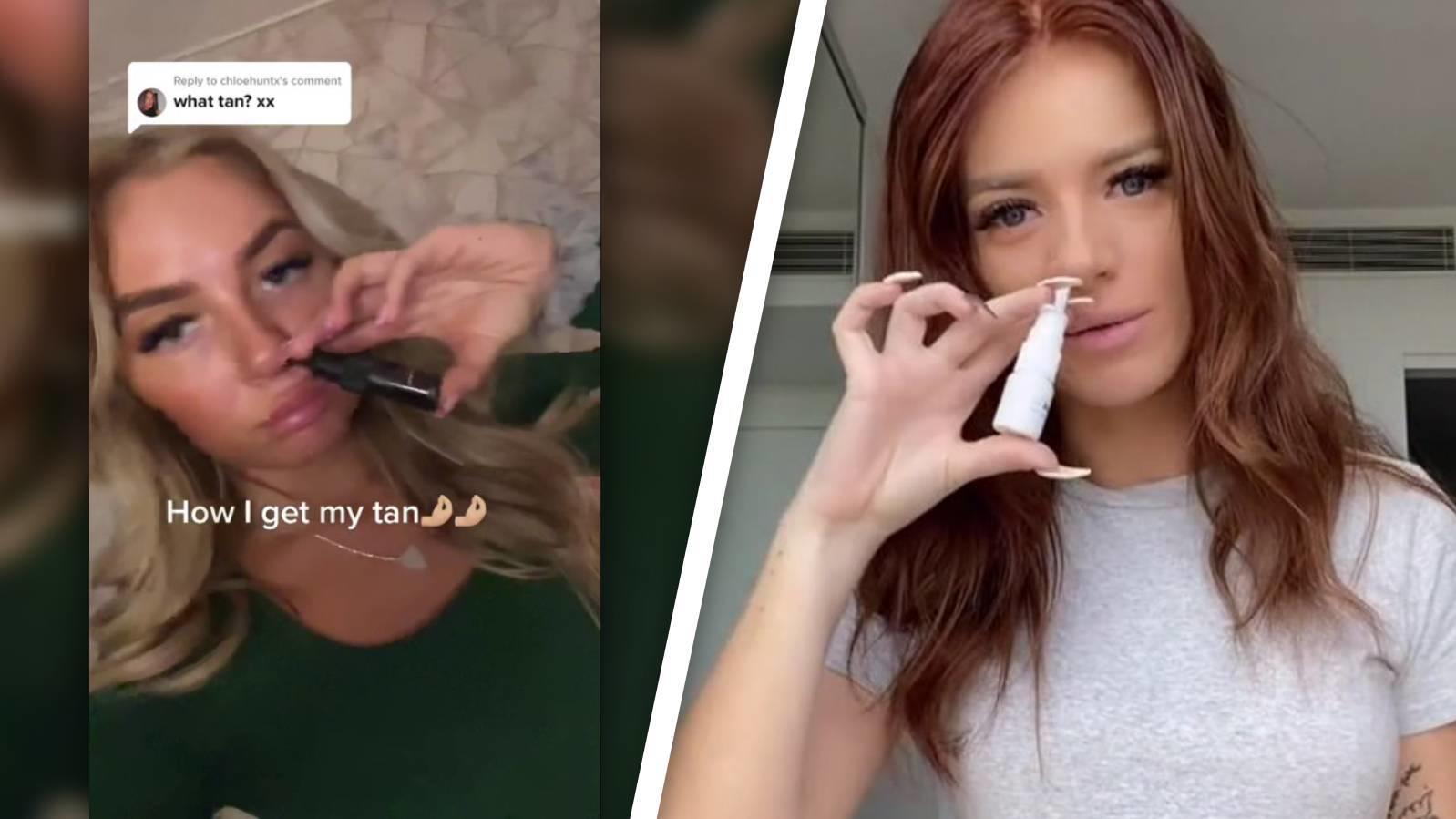 Auf TikTok kursieren zahlreiche Videos, in denen junge Frauen für ein Nasenspray Werbung machen, das zu einer schönen braunen Haut verhelfen soll. Ärzte warnen davor!