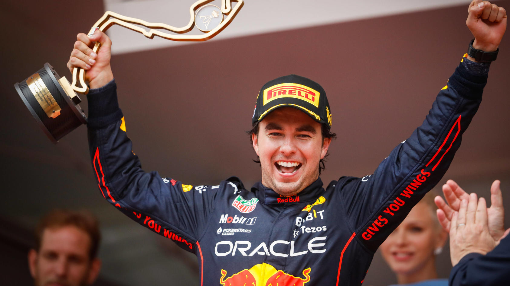  PEREZ Sergio mex, Red Bull Racing RB18, portrait podium during the Formula 1 Grand Prix de Monaco 2022, 7th round of the 2022 FIA Formula One World Championship, WM, Weltmeisterschaft on the Circuit de Monaco, from May 27 to 29, 2022 in Monte-Carlo,