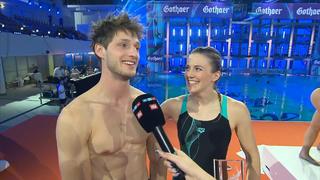 Die "Ninja Warrior"-Stars Moritz Hans und Stefanie Edelmann belegen beim "RTL Turmspringen" Platz eins beim Synchronspringen
