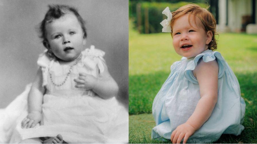 Im Vergleich: Queen Elizabeth II als einjähriges Kind im Jahr 1927 und ihre Urenkelin Lilibet Diana.