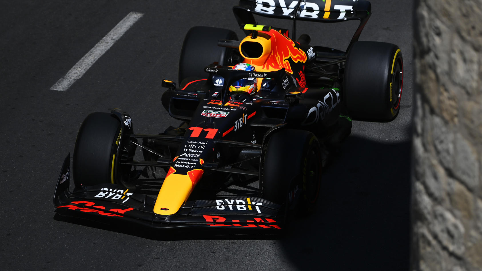 BAKU, AZERBAIJAN - JUNE 10: Sergio Perez of Mexico driving the (11) Oracle Red Bull Racing RB18 on track during practice ahead of the F1 Grand Prix of Azerbaijan at Baku City Circuit on June 10, 2022 in Baku, Azerbaijan. (Photo by Dan Mullan/Getty Im