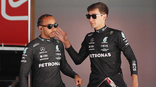 Formula One F1 - Spanish Grand Prix - Circuit de Barcelona-Catalunya, Barcelona, Spain - May 21, 2022  Mercedes' Lewis Hamilton and George Russell ahead of qualifying REUTERS/Nacho Doce