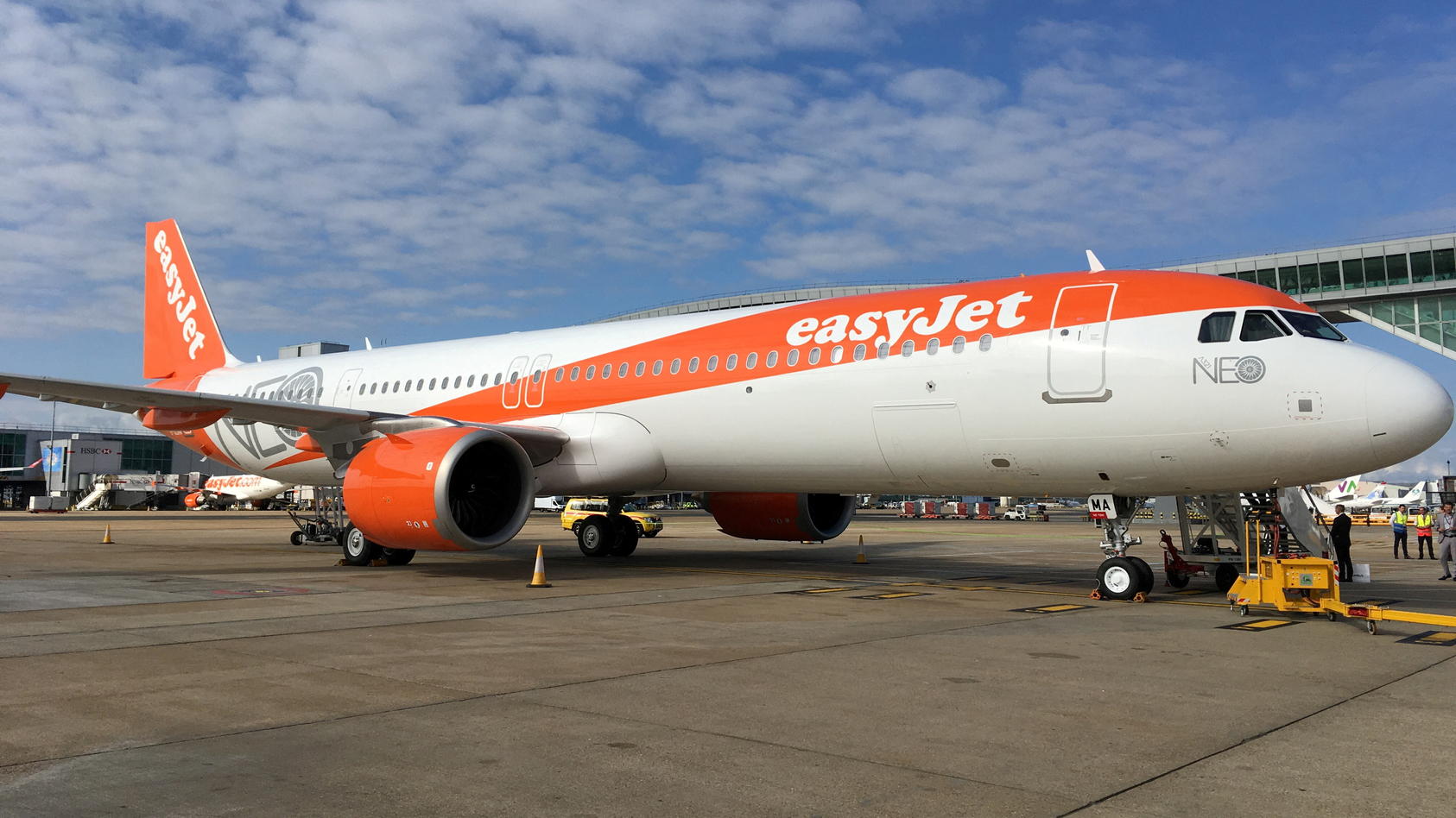 FILE PHOTO: An EasyJet Airbus A321neo aircraft is parked at Gatwick Airport before a special flight to Farnborough International Airshow in Farnborough, Britain, July 18, 2018. REUTERS/Sarah Young/File Photo
