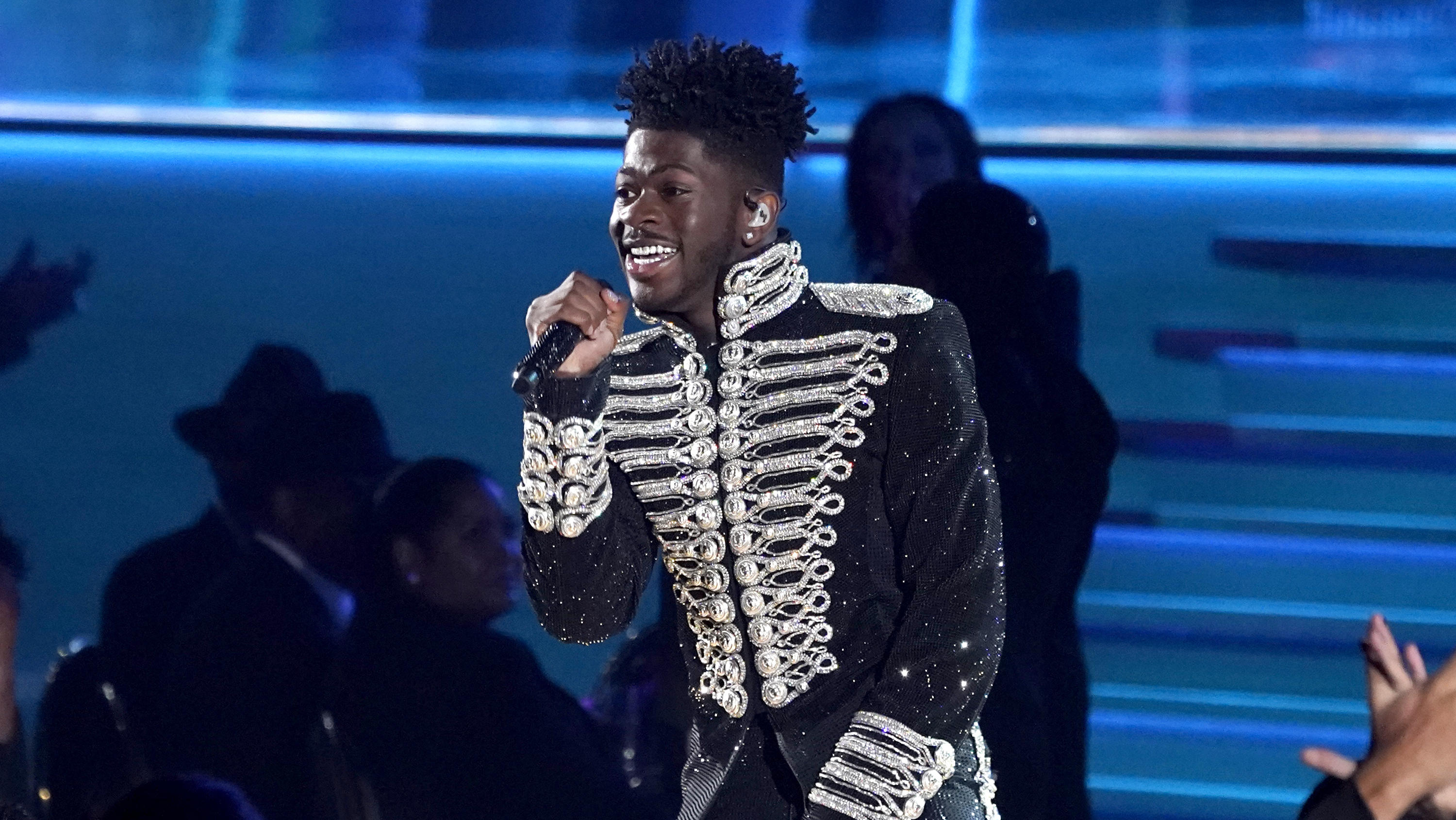 Lil Nas X performs a medley at the 64th Annual Grammy Awards on Sunday, April 3, 2022, in Las Vegas. (AP Photo/Chris Pizzello)