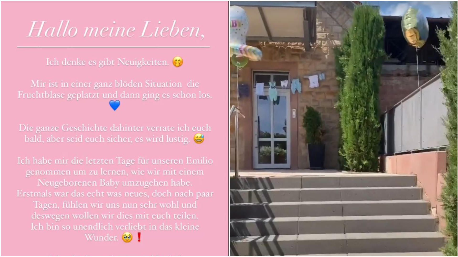 Mit diesem Text und einem Video, dass den Eingangsbereich ihres Hauses zeigt, verkündet Ex-DSDS-Teilnehmerin auf Instagram die frohe Neuigkeit der Geburt ihres Sohnes Emilio.