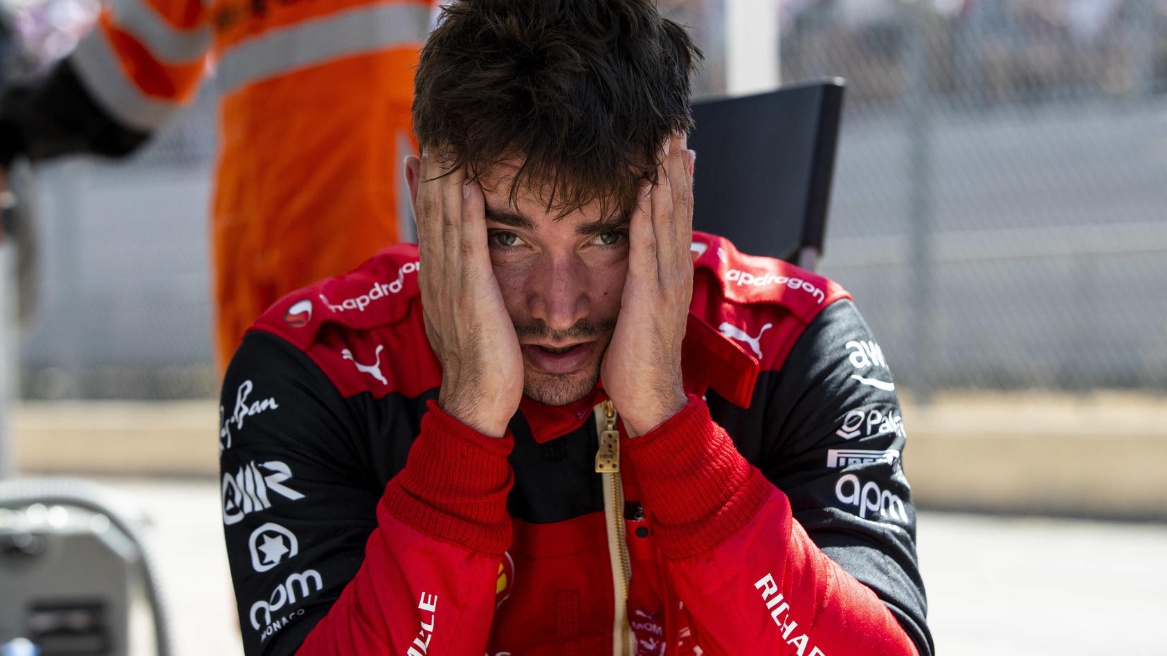  Formula 1 2022: French GP CIRCUIT PAUL RICARD, FRANCE - JULY 24: A despondent Charles Leclerc, Ferrari F1-75, after crashing out of the lead at Le Beausset during the French GP at Circuit Paul Ricard on Sunday July 24, 2022 in Le Castellet, France. 