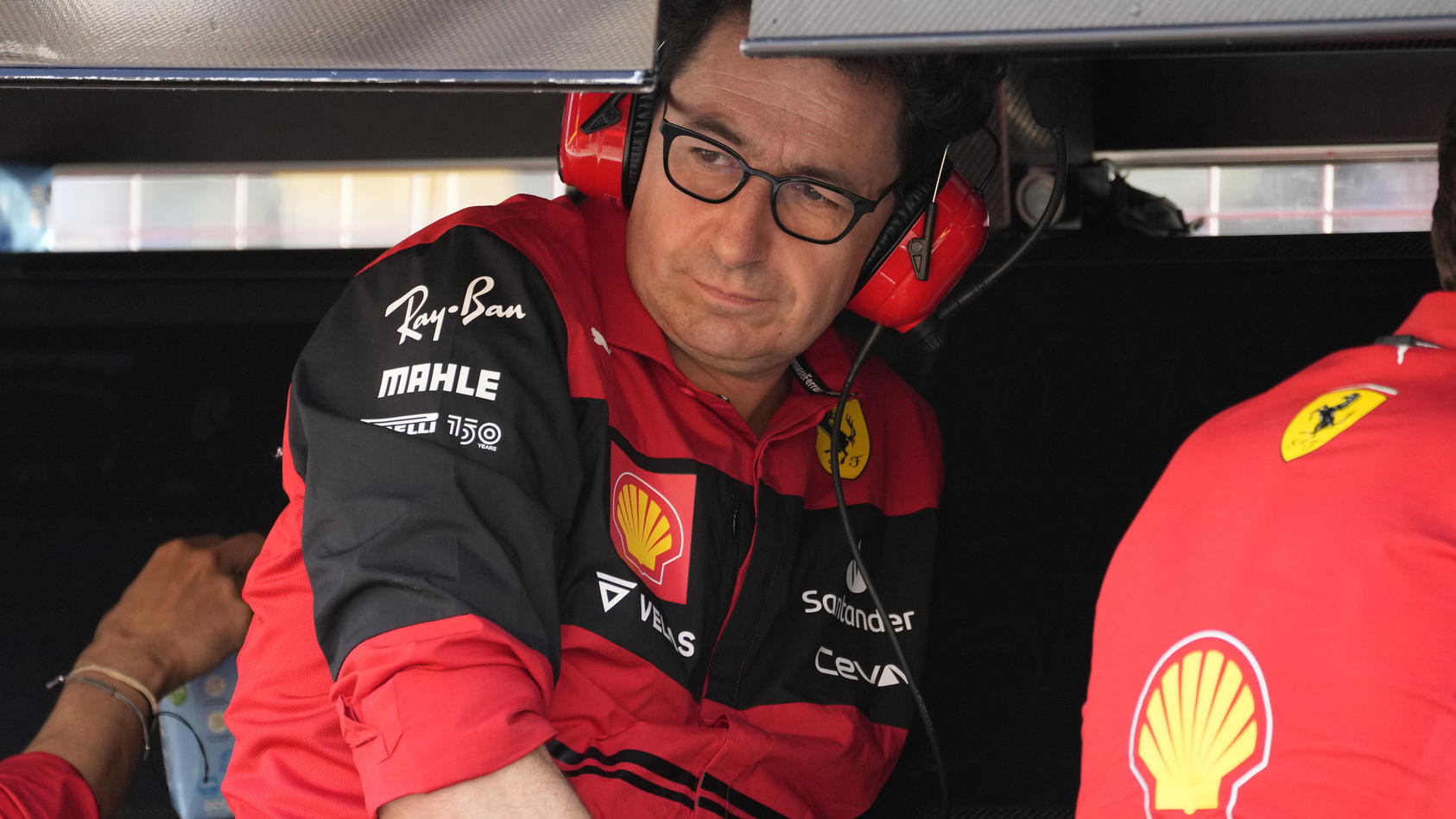 Ferrari team chief Mattia Binotto looks on during the second free practice session for the Hungarian Formula One Grand Prix at the Hungaroring racetrack in Mogyorod, near Budapest, Hungary, Friday, July 29, 2022. The Hungarian Formula One Grand Prix 